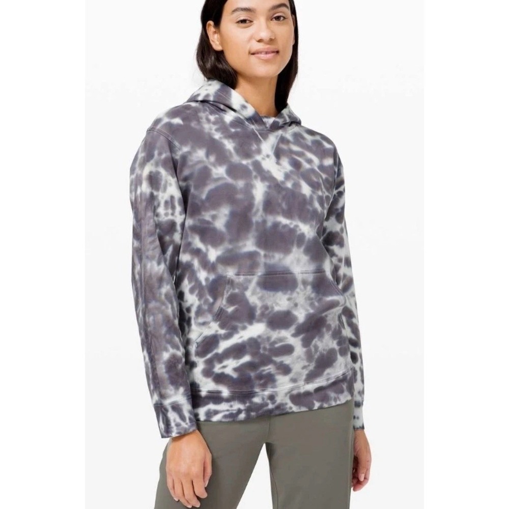 LULULEMON All Yours Hoodie Tie-Dye Fleece Sweatshirt WOMENS SZ 4 Graphite Gray